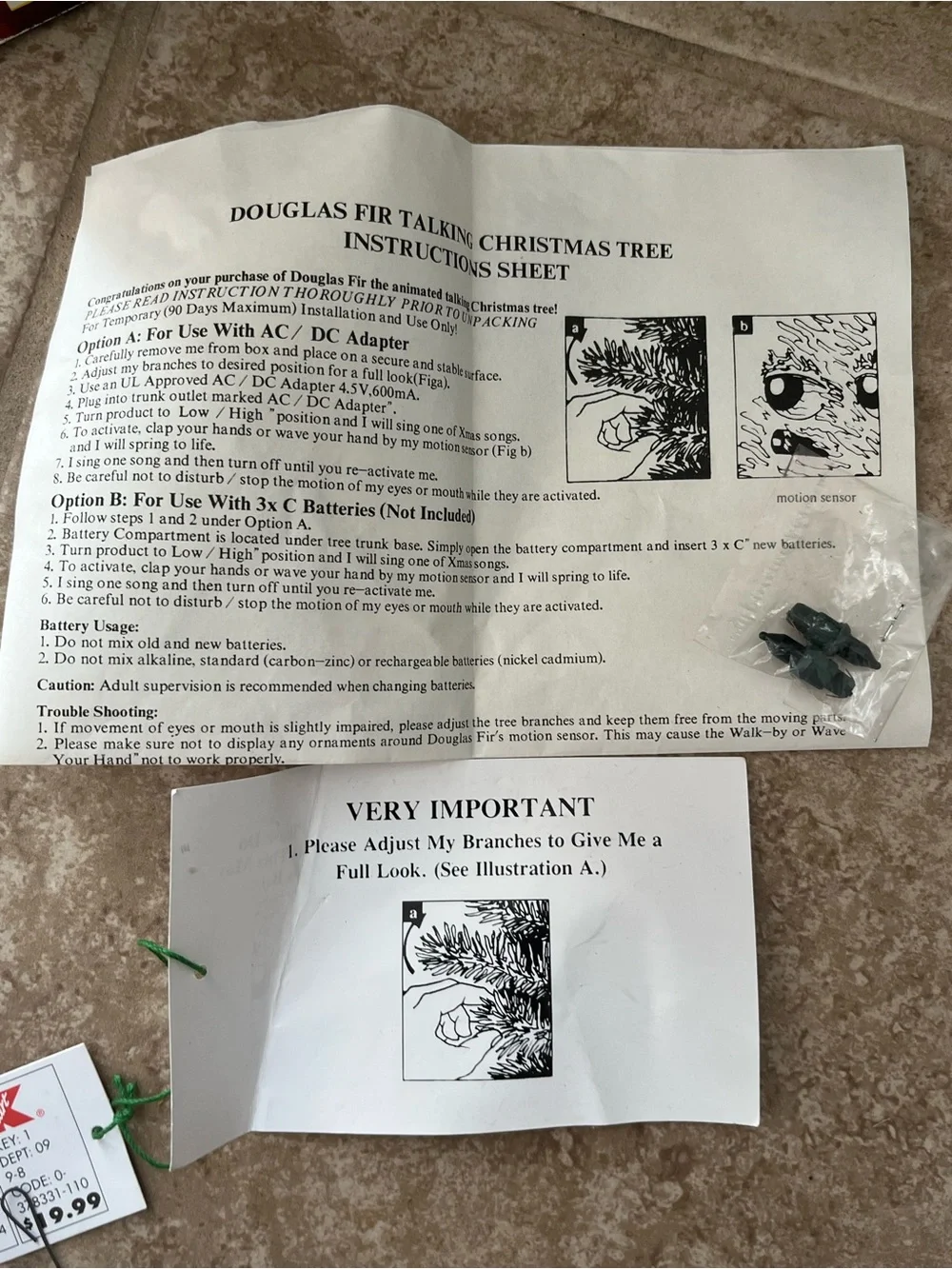 Gemmy Douglas Fir Talking Tree Sings Light Up Xmas 1997 Christmas TESTED- READ